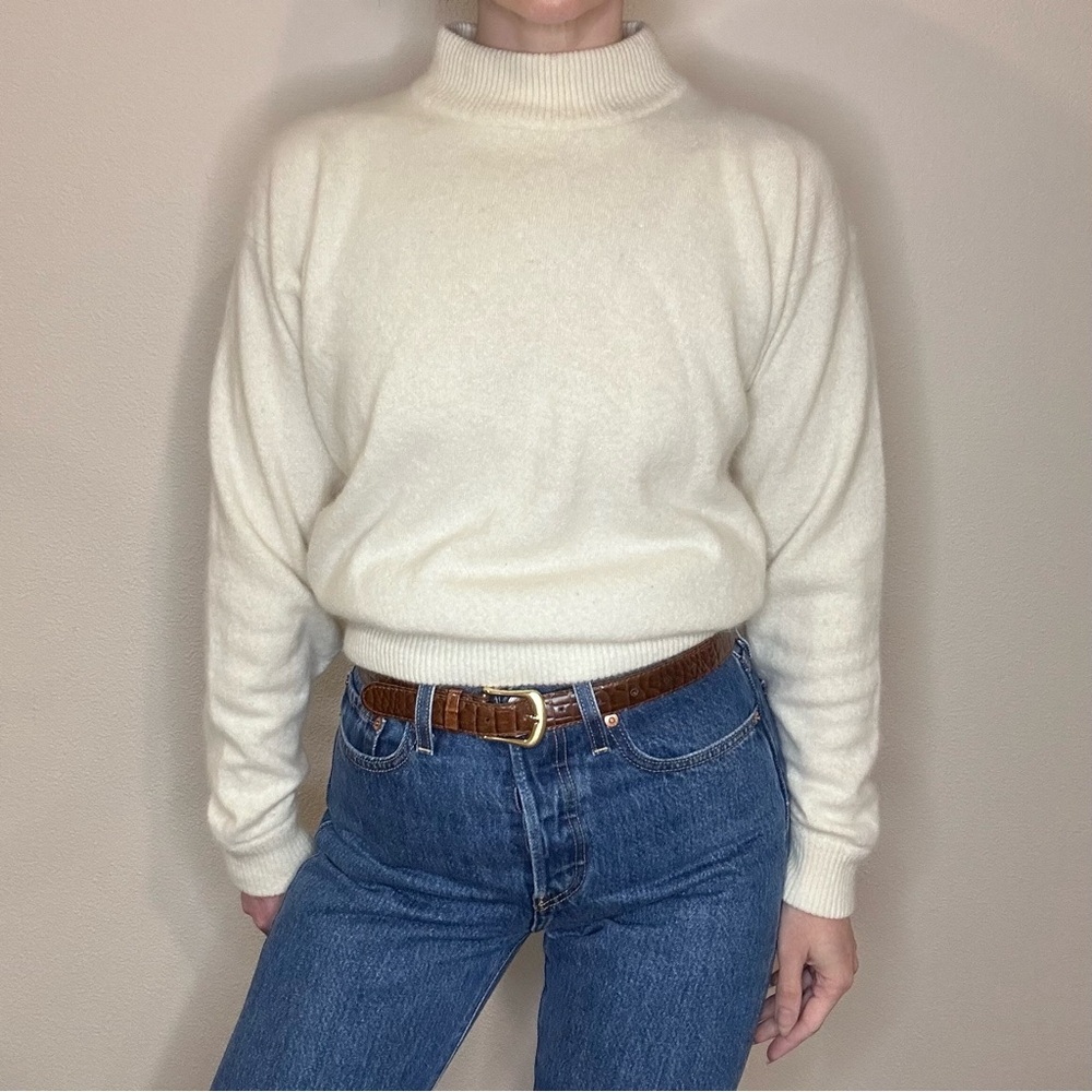 Vintage Nordstrom | Lambswool and Angora Mock Neck Cream Sweater | Size XS